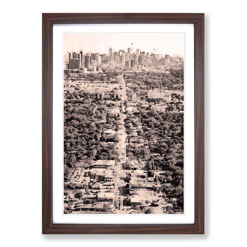 Road to the Miami Florida Skyline in Abstract - Picture Frame Graphic Art Print, 60cm H x 40cm W x 2cm D, Walnut