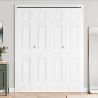 Double Paneled Manufactured Wood Primed Bi-Fold Door With Hardware Kit
