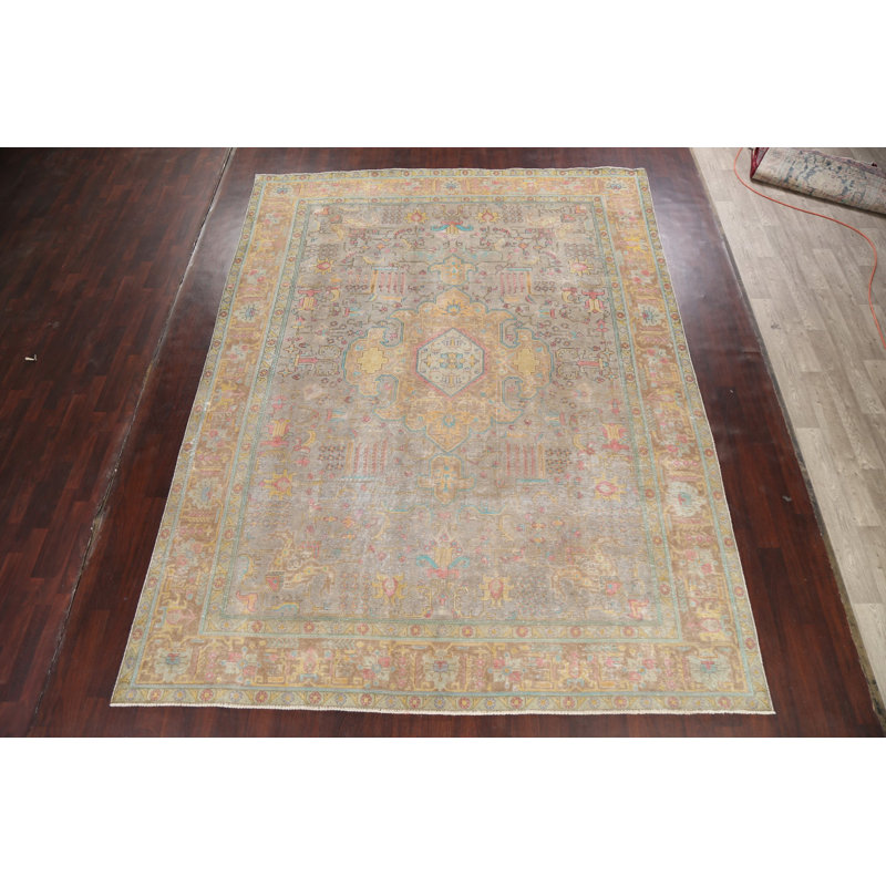 Tapis géométrique à motif persan Tabriz noué à la main 10 x 13