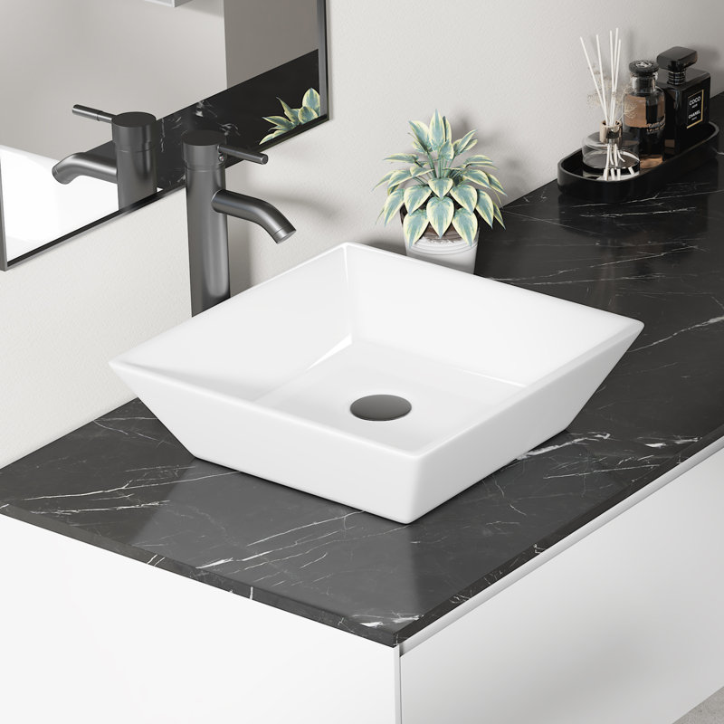 Naples 415mm x 415mm White Vitreous China Basin Square Bathroom Sink