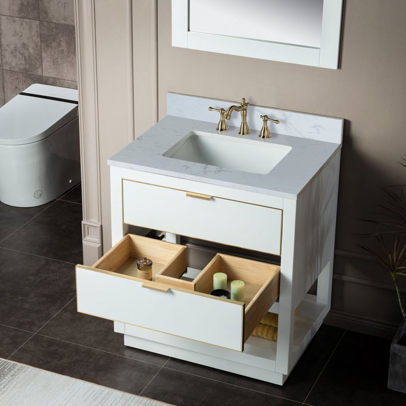 Meuble-lavabo en bois massif 30 po x 21 po x 33 po Venice, Blanc