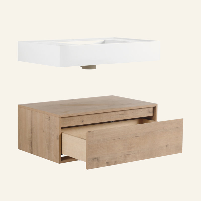 30 Inch Wall-Mounted Bathroom  Vanity With Resin Sink,Soft Close Drawer,Float Mounting Design
