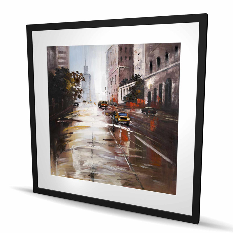Morning Street Scene - Contemporary Office, reproduction encadrée, Noir