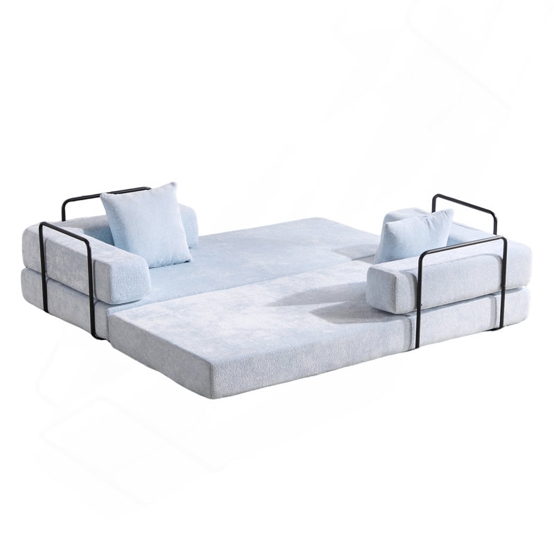 Convertible Floor Sofa Bed, Compression Futon Couch with Armrests, Pillow Back & Chenille Fabric for Living Room Bedroom