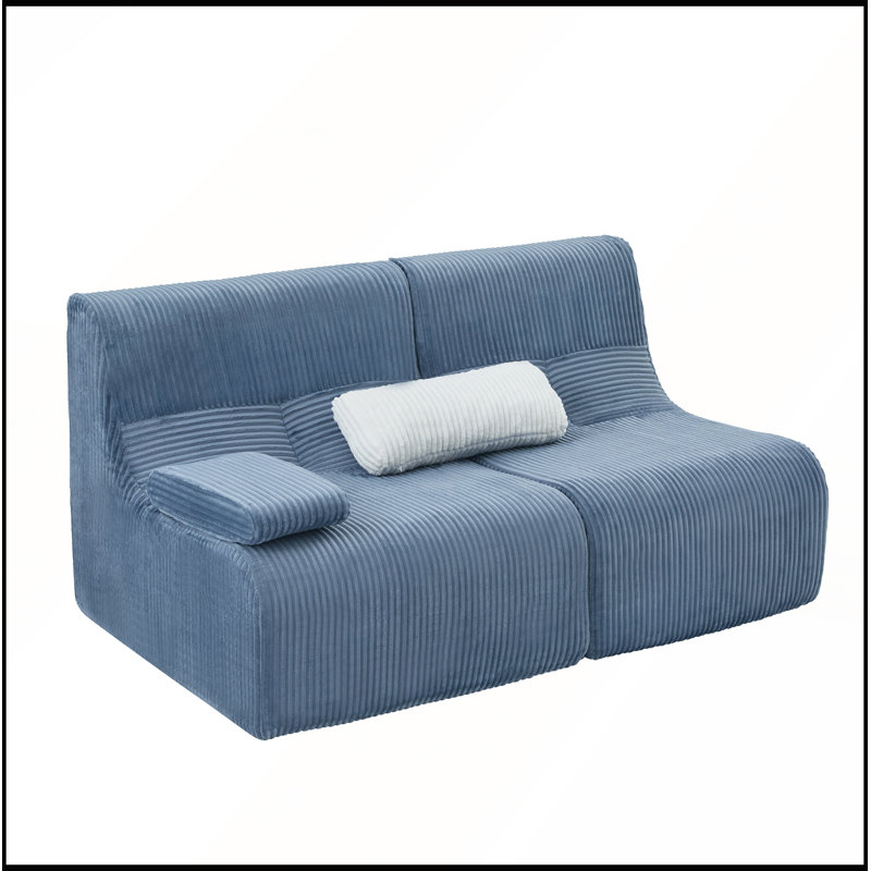 Canapé d'angle moderne de 63,7 cm, sofa indéchirable, causeuse confortable pour salon, Velours côtelé bleu, Bleu