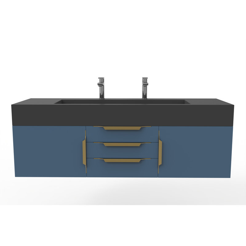 Ensemble de meuble-lavabo simple 60 po Nile, Noir, Or, Bleu