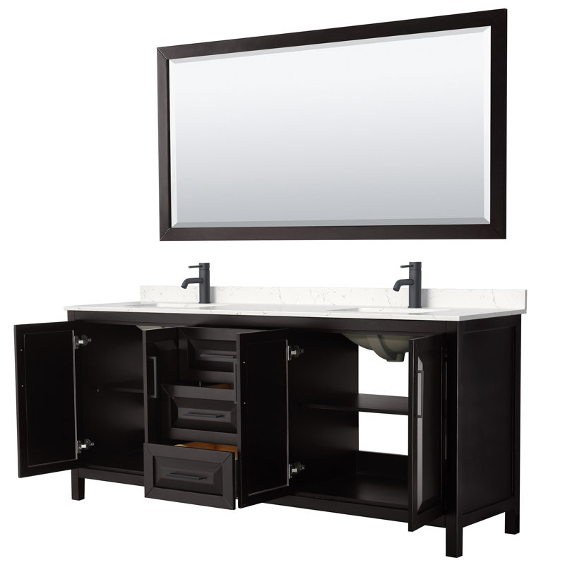 Daria 80'' W Double Vanity, Dark Espresso, Carrara Cultured Marble, Matte Black