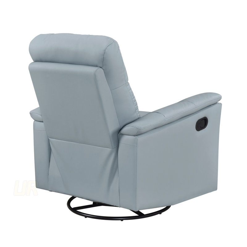 Luxury Leather Upholstered Swivel Glider Reclining Chair, Perfect For Comfort And Style In Modern Living Rooms, Blue