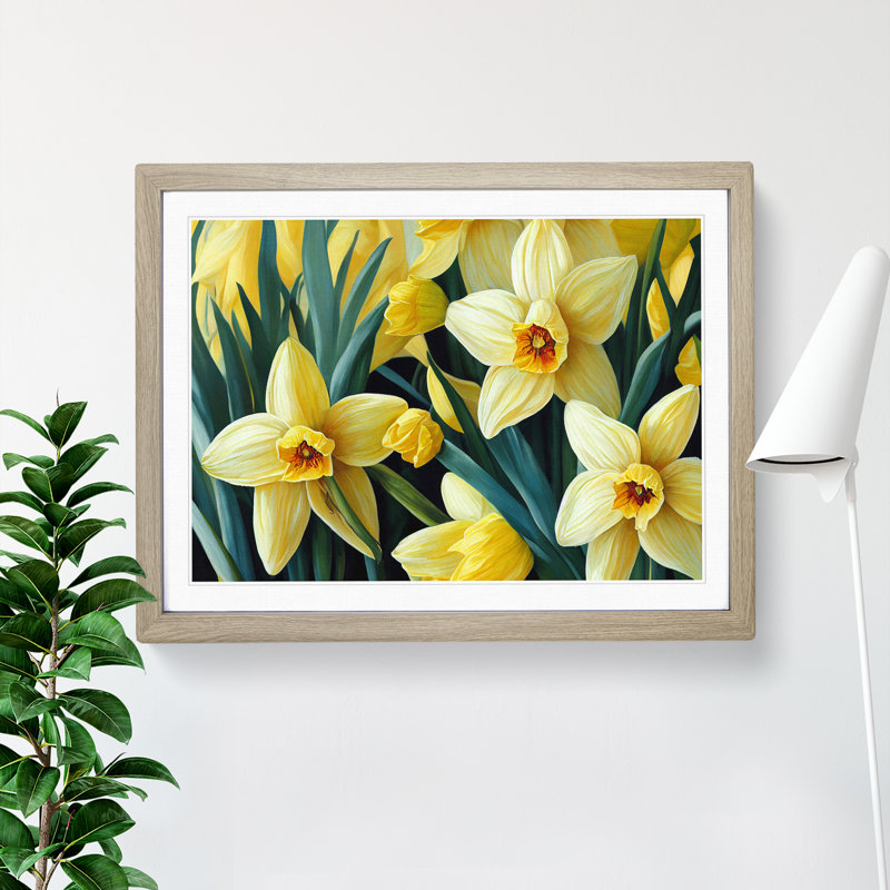 Bewitching Daffodil Flowers - Single Picture Frame Print, 34cm H x 46cm W x 2cm D, Oak Framed
