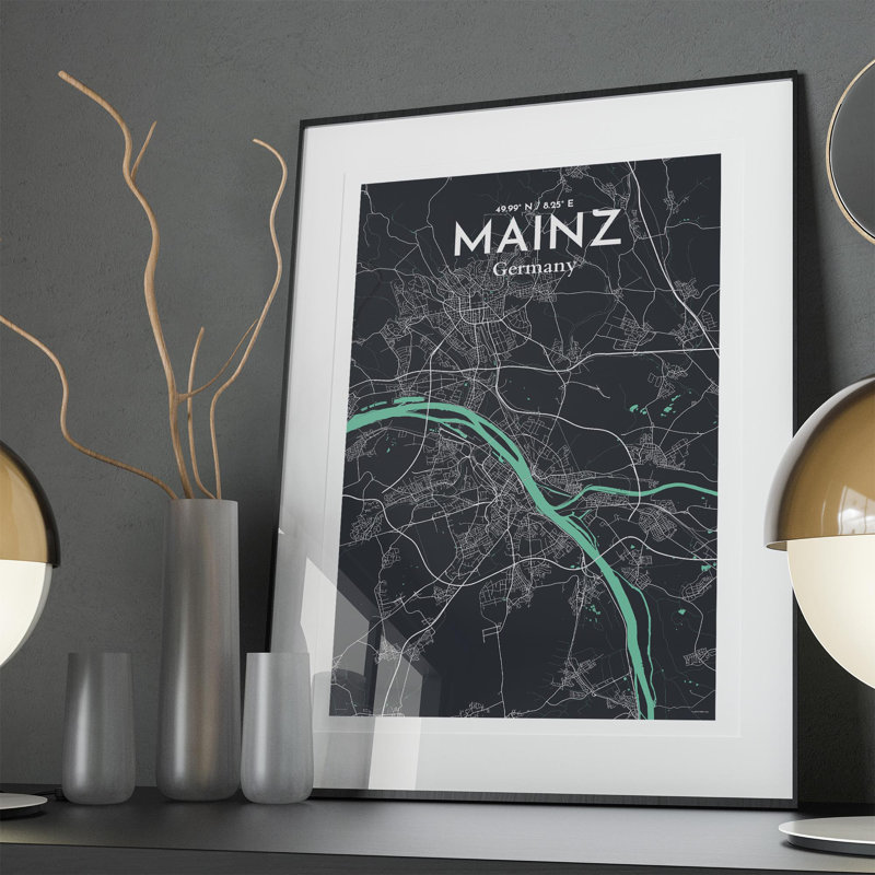 Mainz City Map in Dream 1 Piece Wall Art, 36cm H x 24cm W x 0.05cm D