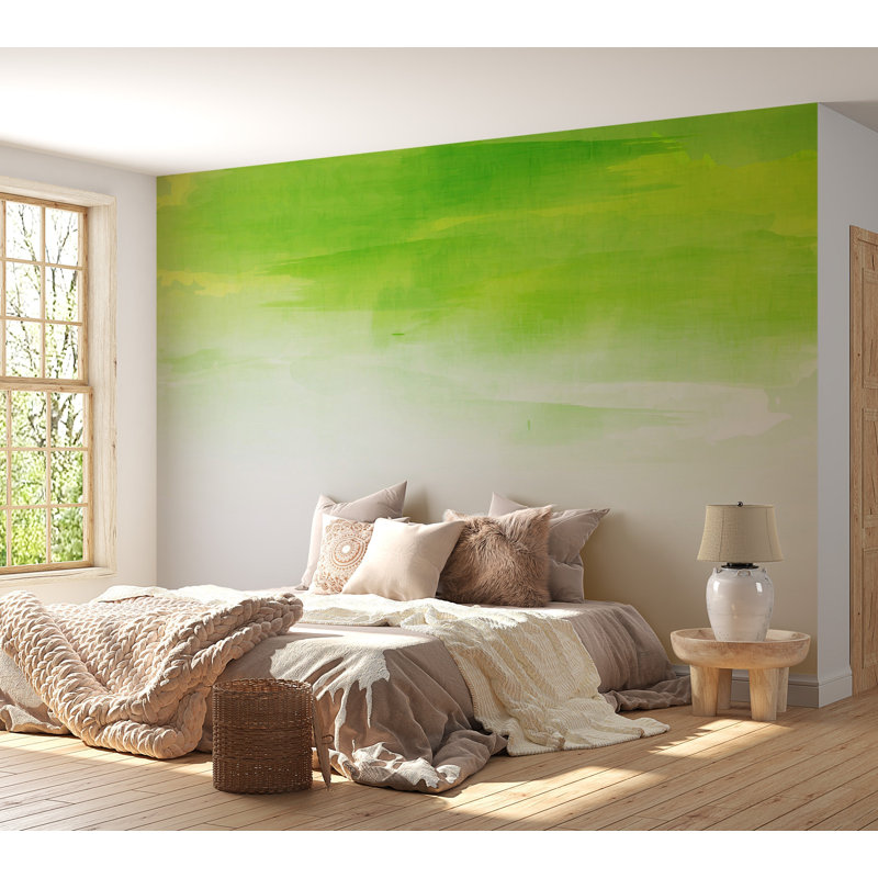 Murale pelez et collez de qualité supérieure - aquarelle abstraite verte, L 96 po x l 120 po