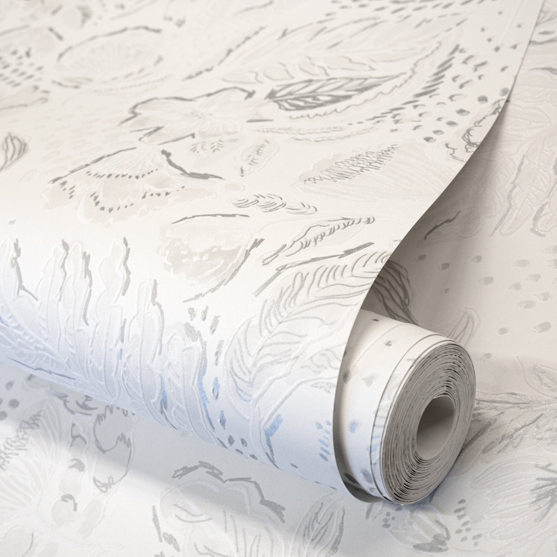 Pepper Embossed Wild Flower Felice Wallpaper Roll, White