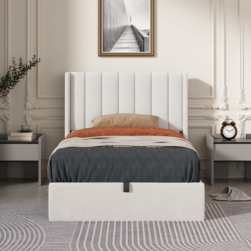 Lit plateforme avec rangement Daizia, Crème, Simple