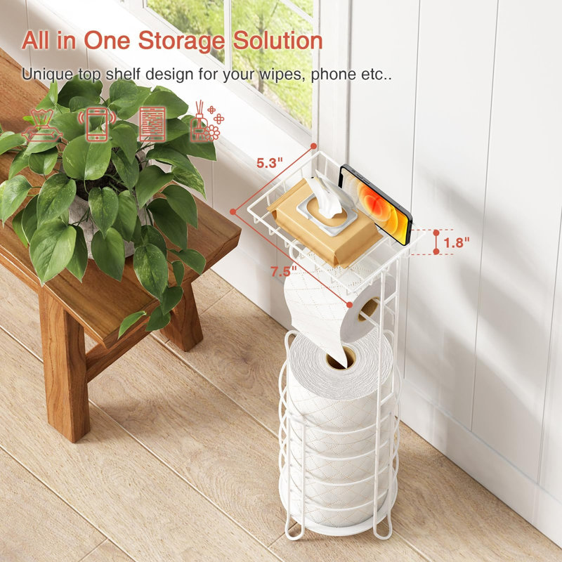 Free Standing Toilet Paper Holder, Blanc