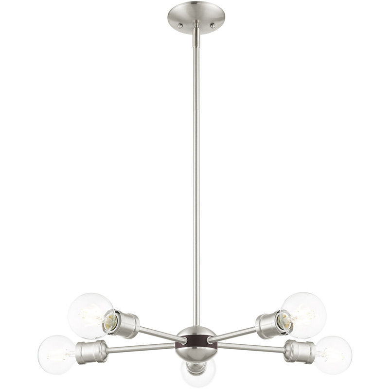 Lustre spoutnik classique à 5 lumières Carragan, Nickel brossé