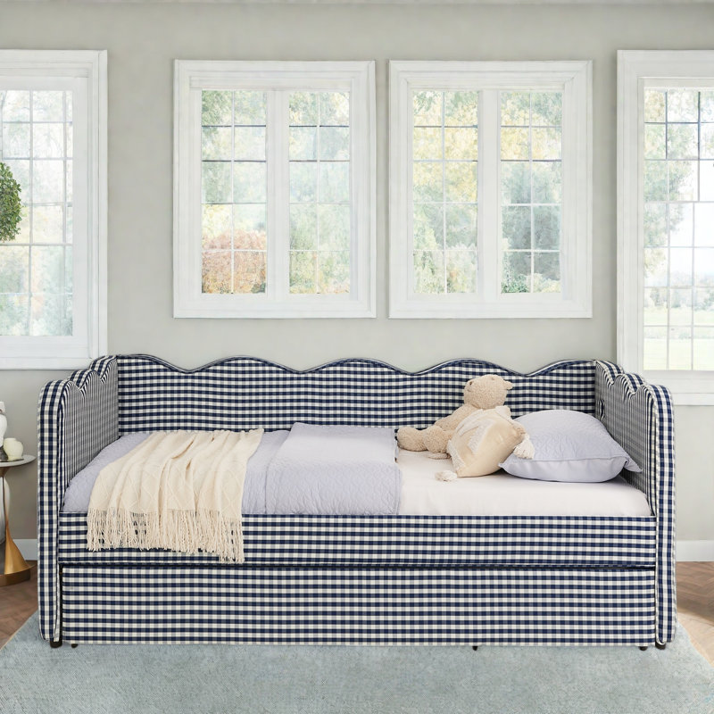 Lit de jour confortable avec couchette, port USB et adorable forme de vague, Marine