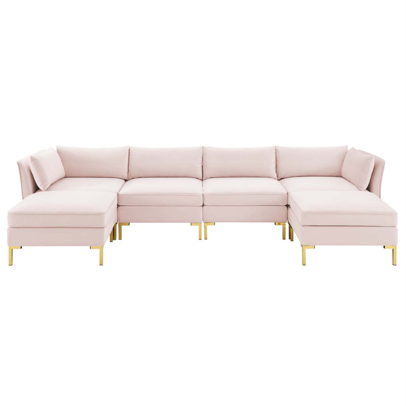 Canapé modulaire réversible en velours de coin avec repose-pieds 134 po Ardent, Rose