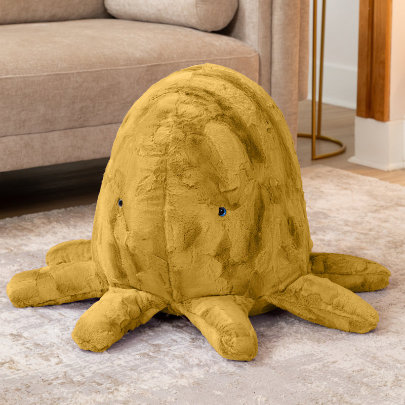 Raven-Symoné Huggy The Octopus Sea Buddy Large Kids Stuffed Animal Bean Bag And Pouf, Gold Fur, Gold Faux Fur