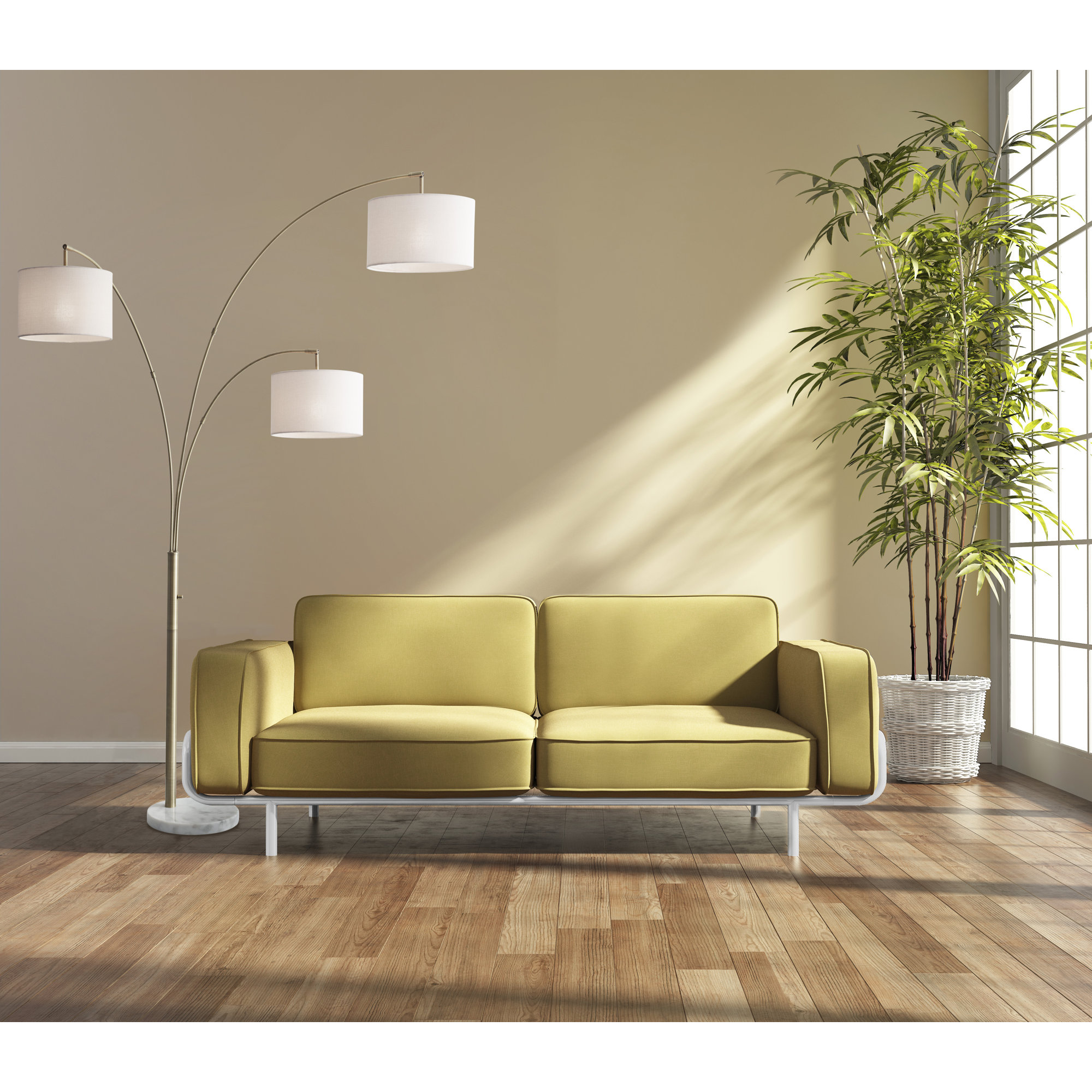 Felice 74'' Floor Lamp, Off White, Antique Brass