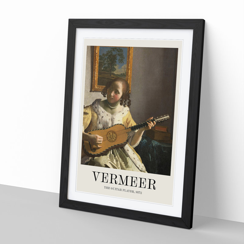 Girl Playing Instrument by Johannes Vermeer - Single Picture Frame Print, Black Framed, 48cm H x 36cm W x 2cm D