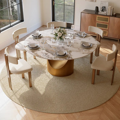 Modern Sintered Stone Round Dining Table With Pedestal Base