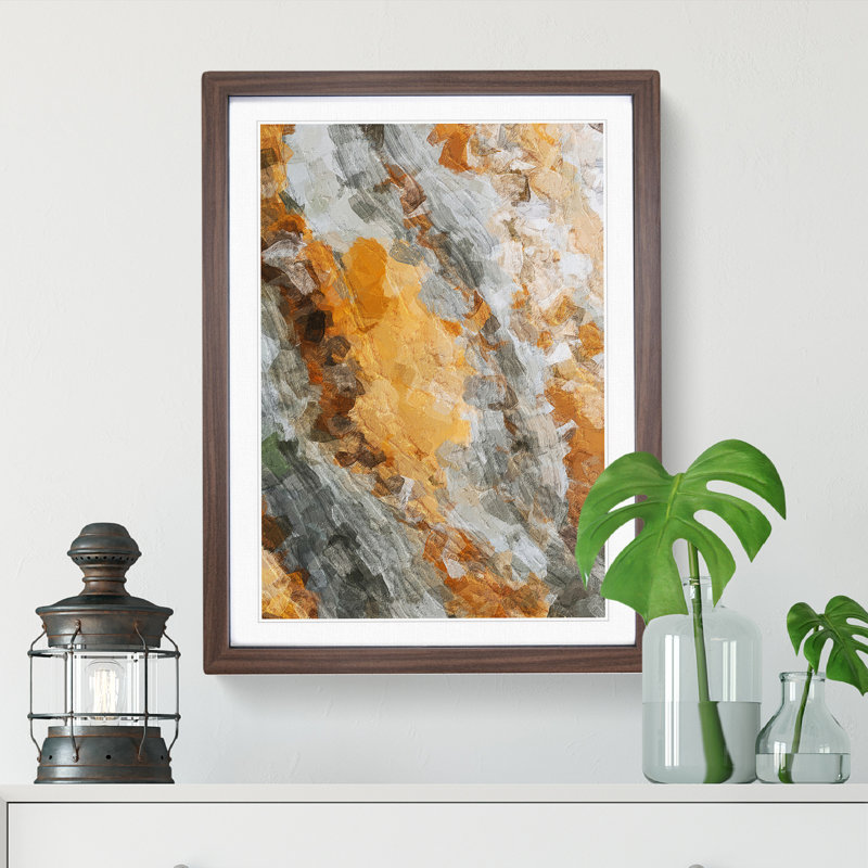 Brown Sugar Abstract - Wall Art, 66cm H x 48cm W x 2cm D, Walnut Framed, White