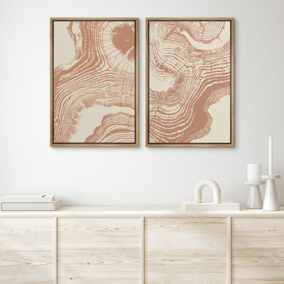 Tree Rings " Brown Wood Tree Rings Abstract Shapes Modern Art Wall Decor Artwork Boho Zen Nordic " 2 - Pieces