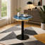 Table basse de luxe ronde de 23,6 pouces, plateau en panneau de fibres à densité moyenne en marbre UV, bandes de chant en acier inoxydable, base à piédestal en métal-248306102