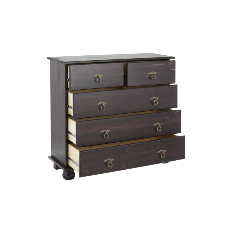 Amias Solid Wood 82 cm W Chest of 5 Drawers, Havana Brown