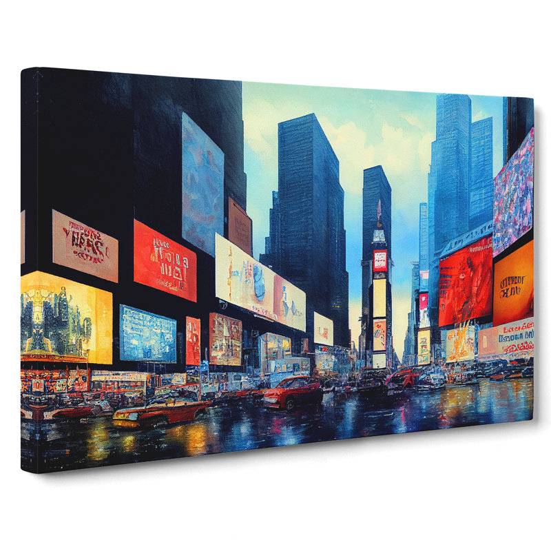 Times Square New York Watercolour Vol.6 - Wrapped Canvas Painting, 35cm H x 50cm W x 3cm D