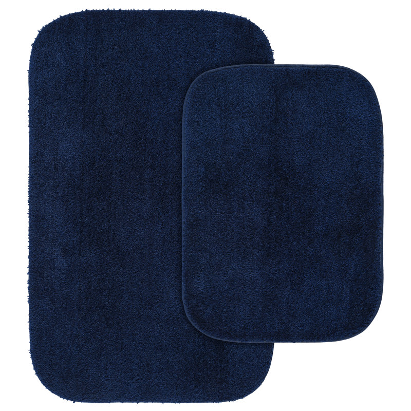 Ensemble de tapis de bain en nylon 2 pièces avec envers antidérapant Mccluney, Bleu marine