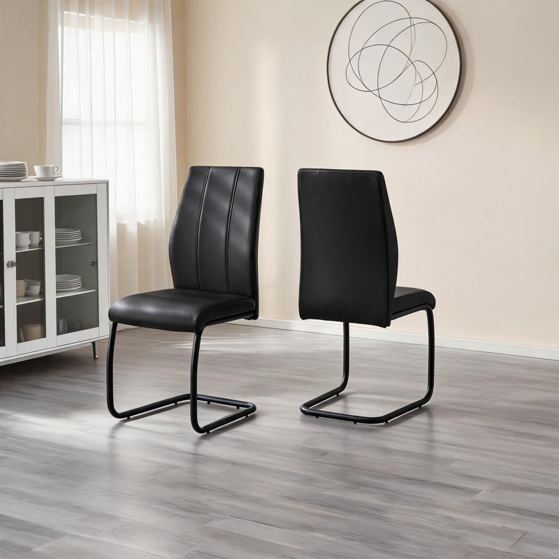 Chaises de salle à manger contemporaines pour la salle à manger, similicuir noir élégant, ensemble de 2 sièges rembourrés