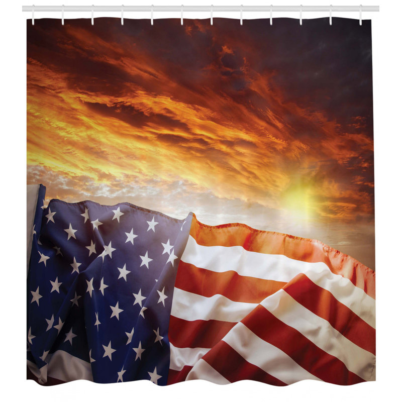 American Flag Shower Curtain with Hooks Included, 75" H x 69" W