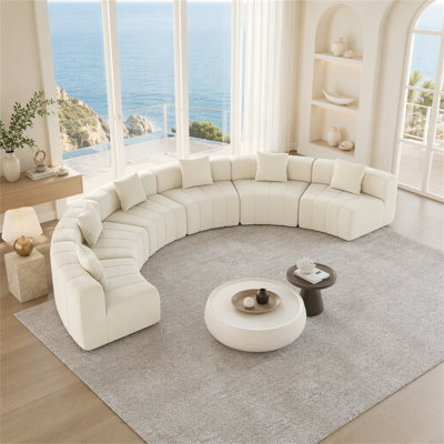 Chenille Curved Sectional Sofa With 6 Pillows