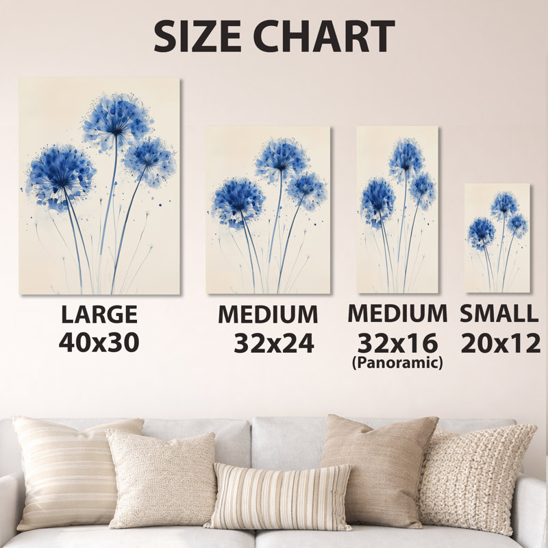 Décoration murale florale « Pissenlit bleu », impression sur métal, H 32 po x l 16 po