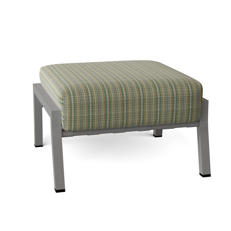 Cortland Outdoor Ottoman, Pewter Finish, Canvas Heather Beige Sunbrella® Canvas