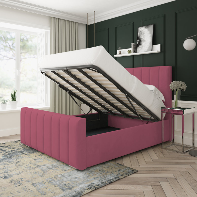 Oakley Plush Velvet Upholstered Ottoman Bed Frame, Double (4'6), Maroon