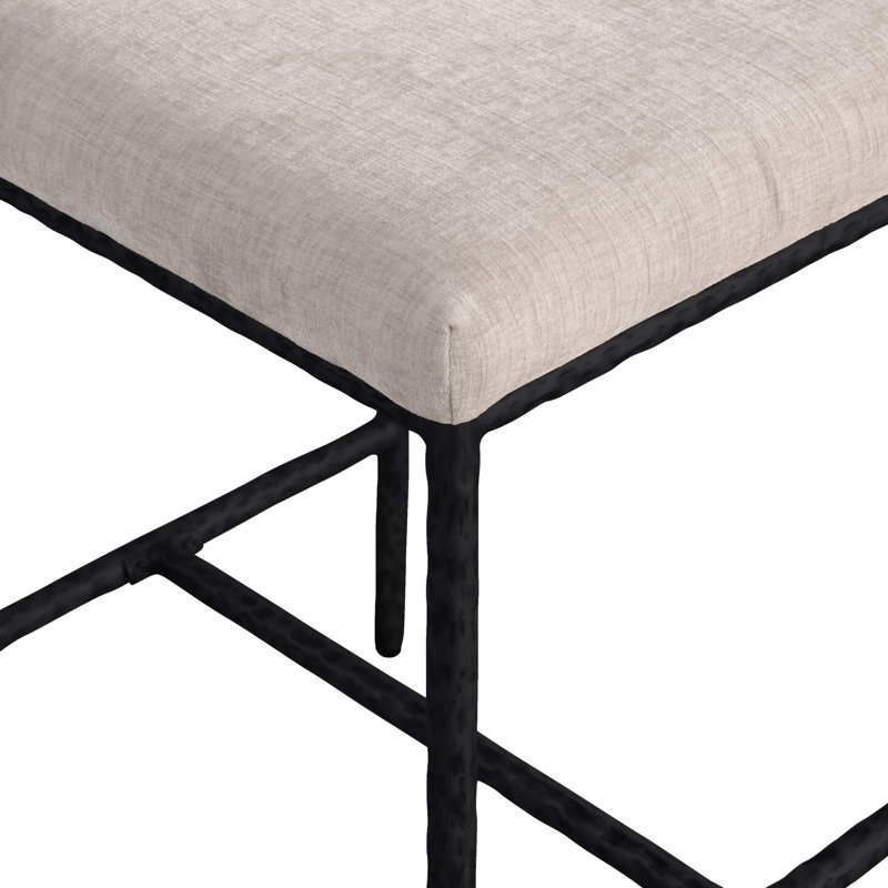 Tabouret de comptoir rembourré Reeves, Tissu chenille beige, Noir mat