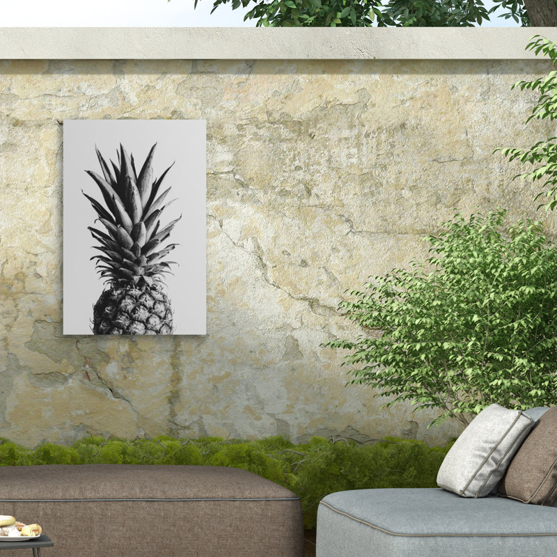Ananas noir et blanc sur toile, H 19 po x l 12 po
