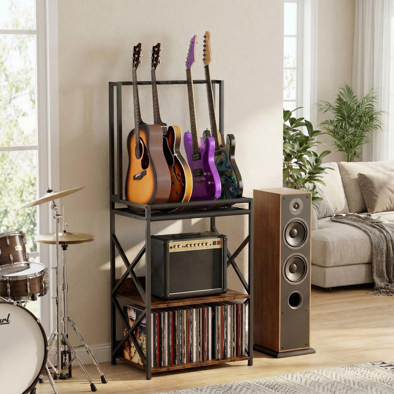 Support multi-niveaux à 3 niveaux avec support pour tourne-disque en vinyle