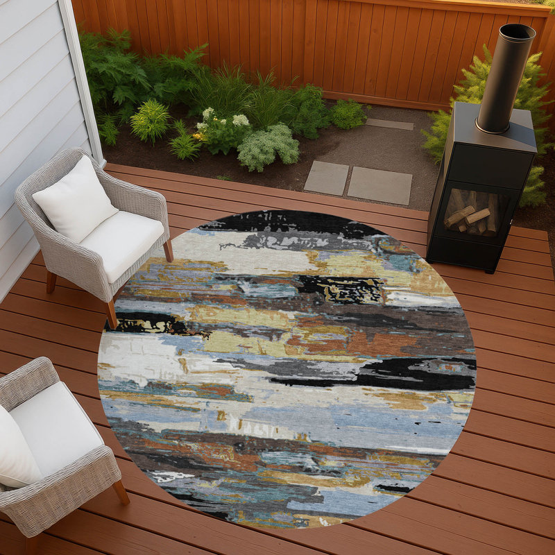 Machine Washable Indoor/Outdoor Boruta ACN2249 Abstract Rug, Round 8'