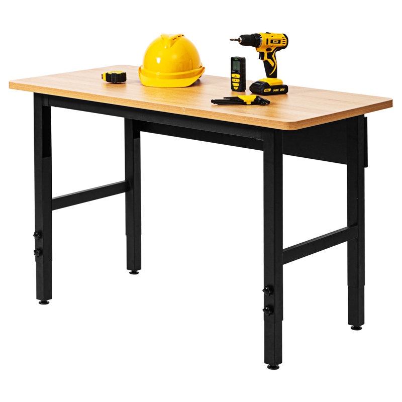 Banc de travail réglable robuste 48 po Vuyo, table de travail multi-usages en bois franc avec structure en métal et patins, capacité de charge de 2 000 lb