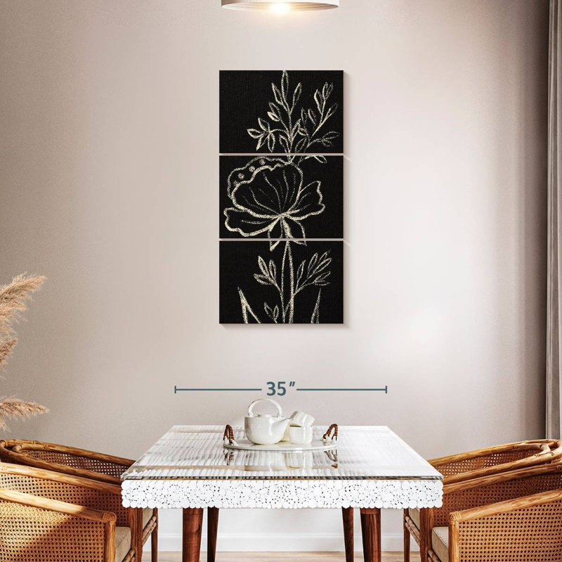 Motif floral noir, H 44 po x l 21 po