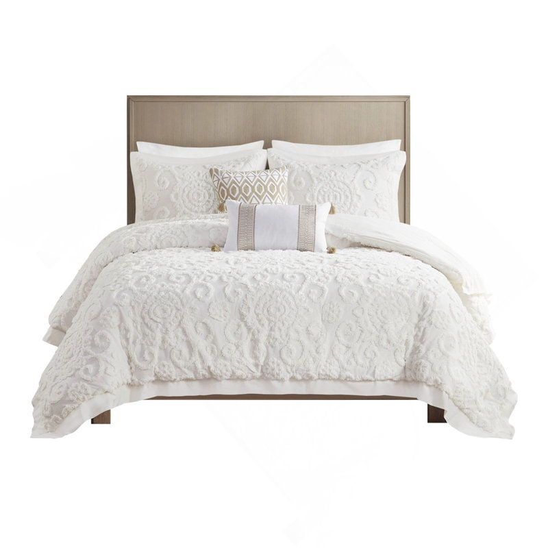 Oversized Overfilled  Comforter Mini Set With Tufted Chenille Embroidery For Elegant And Cozy Bedding, Ivory