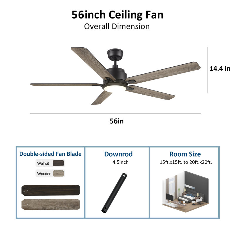 56'' Ceiling Fan with LED Lights, White