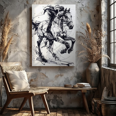 Canvas Motion Line Horse Canvasabstract Galloping Sketch In Black Ink Wall Art Ready To Hang Gallery Wrapped Home Decor Modern Design