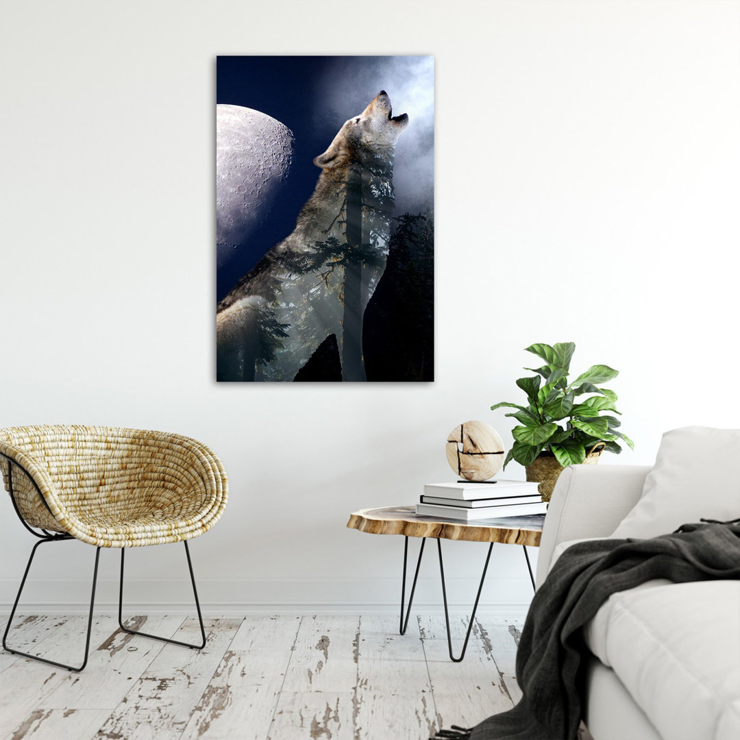 Grafikdruck Wolf heult den Mond an