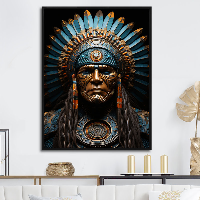 «Native American Warrior Portrait II», reproduction sur toile, Cadre flottant noir, H 20 po x l 12 po x P 1 po