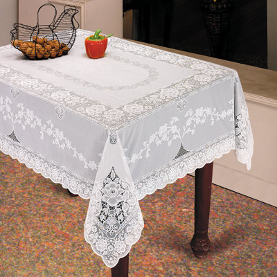 Mckinney Luxurious Vinyl Lace Embossed Floral Design Tablecloth