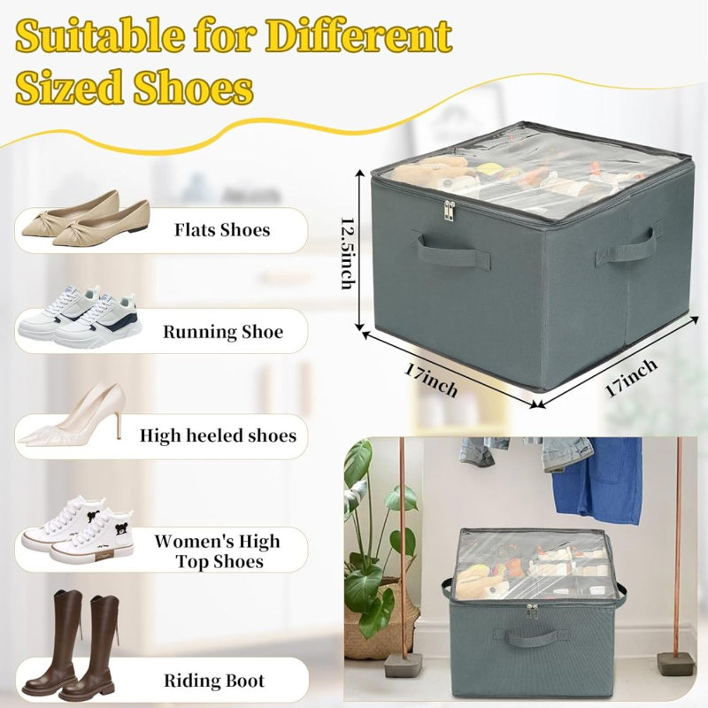 16 Pair Stackable Shoe Storage Box, Gray
